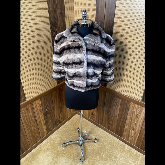 Trilogy Jackets & Blazers - Trilogy Collections Rex Rabbit Dyed Chinchilla Fur Stole Crop Jacket Coat Small